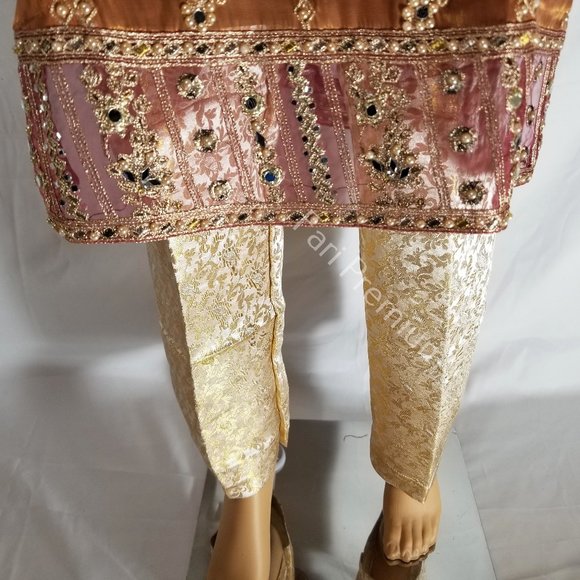 Pakistani Branded Fancy Embroidered Shaded Masuri 3-Piece Shalwar Kameez Orange - Picture 14 of 17